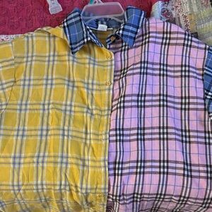 Ashley Stewart Yellow and Pink Plaid Button Down Shirt